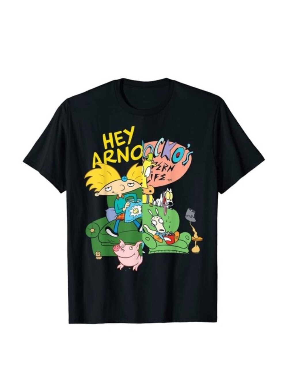Nickelodeon | Hey Arnold! And Rocko's Modern Life Mashup Tee | Size Small